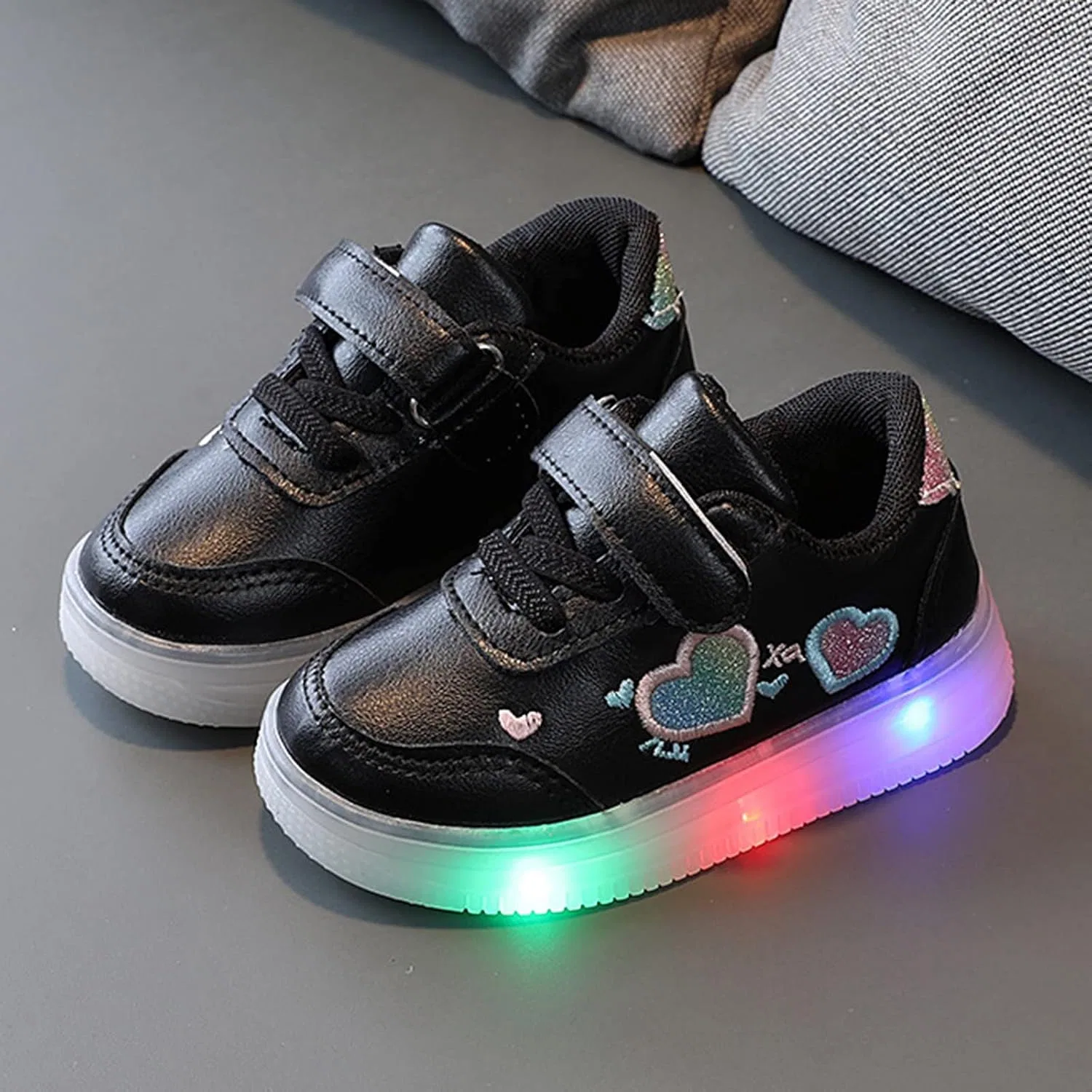 Детские кроссовки для девочек с LED-подсветкой, Black — фото 3