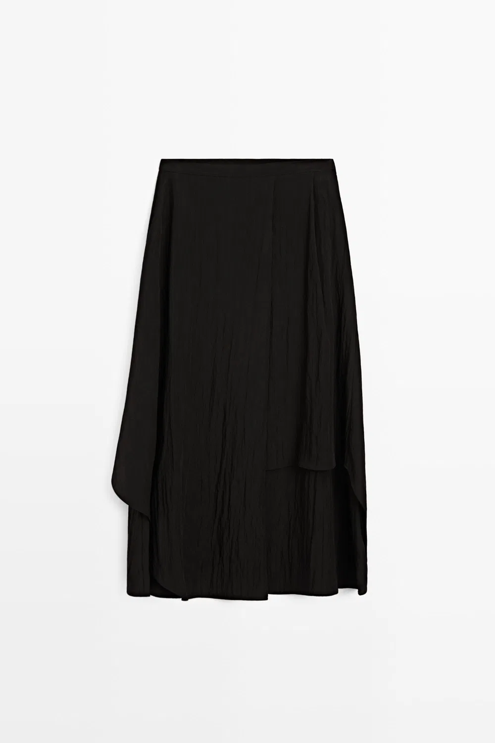 Струящаяся асимметричная юбка миди Massimo Dutti, черный — фото 2