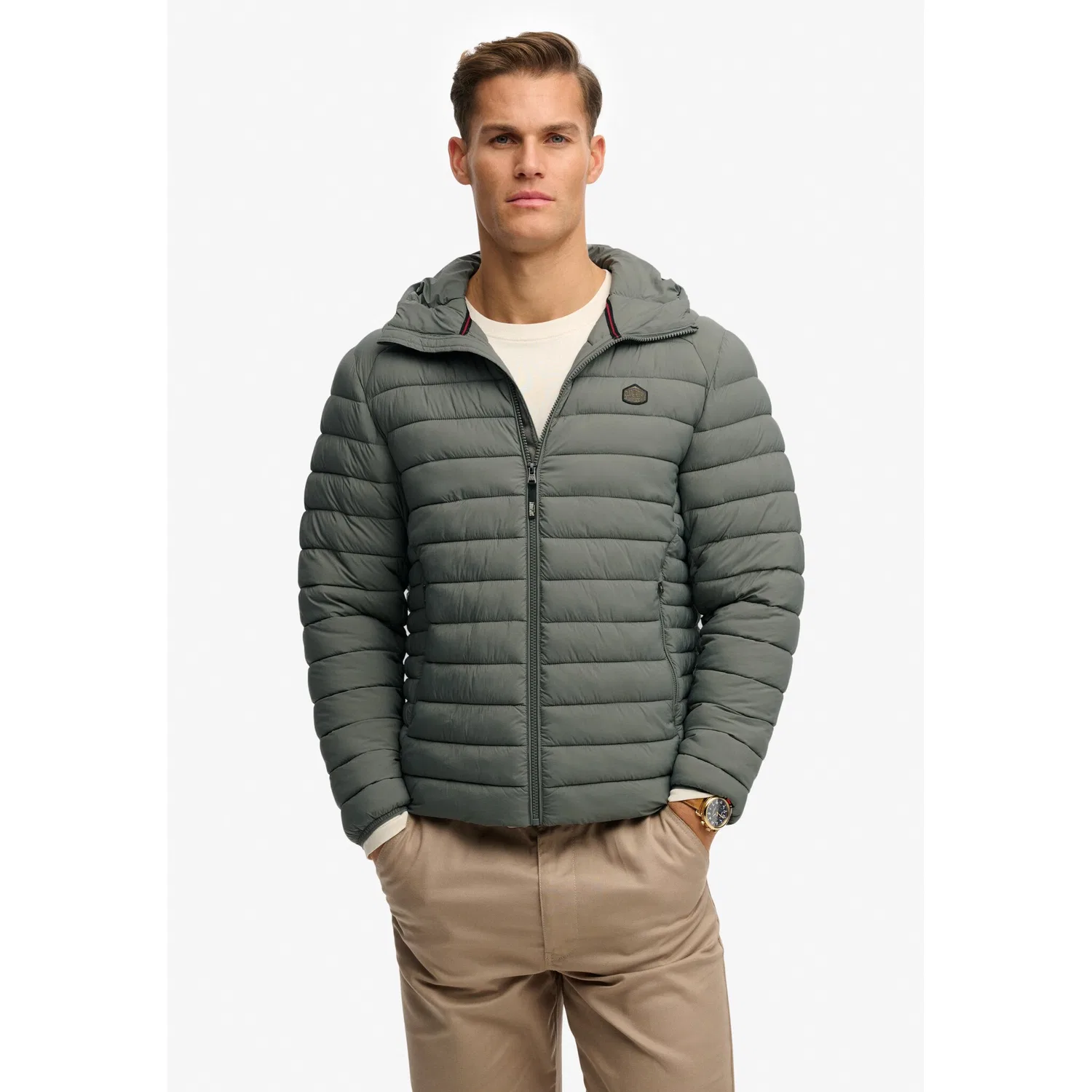 Мужская стеганая куртка с капюшоном Hooded Fuji Lite Jacket Superdry, Biker Grey