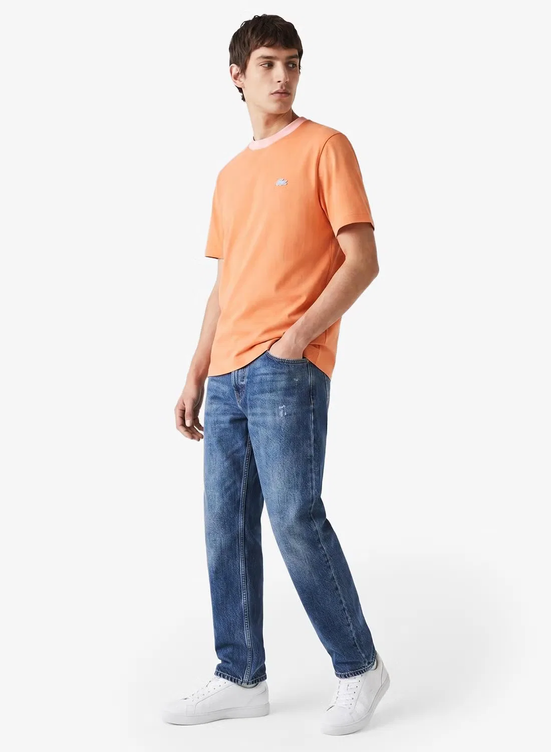 Футболка классического кроя с цветными блоками Lacoste, персиковый — фото 3