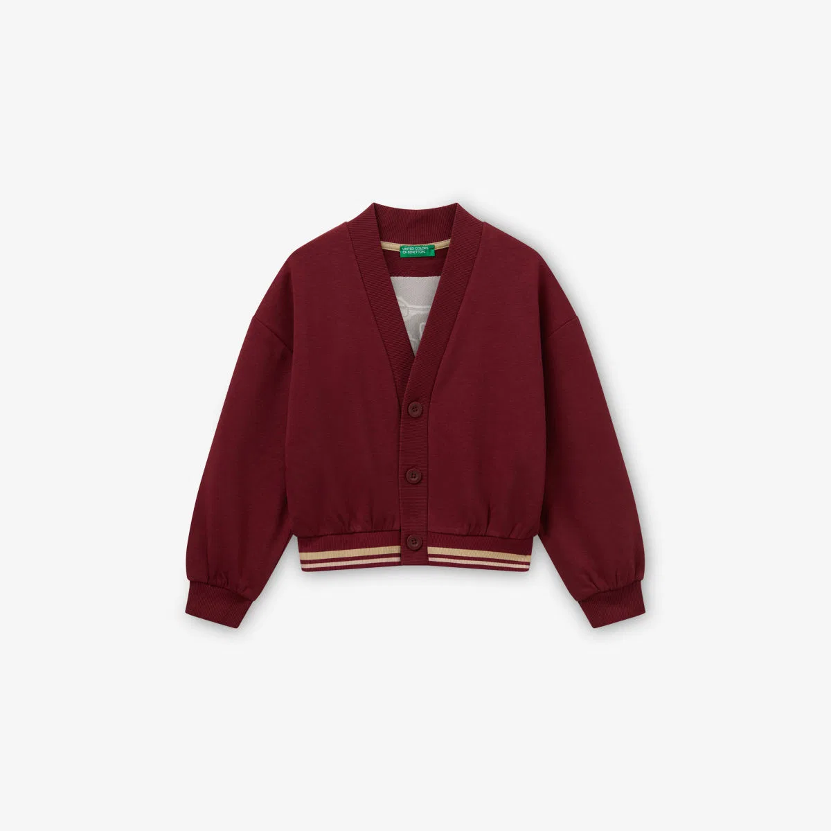 Кардиган из хлопкового трикотажа с пайетками, 6-14 лет Benetton, бордовый