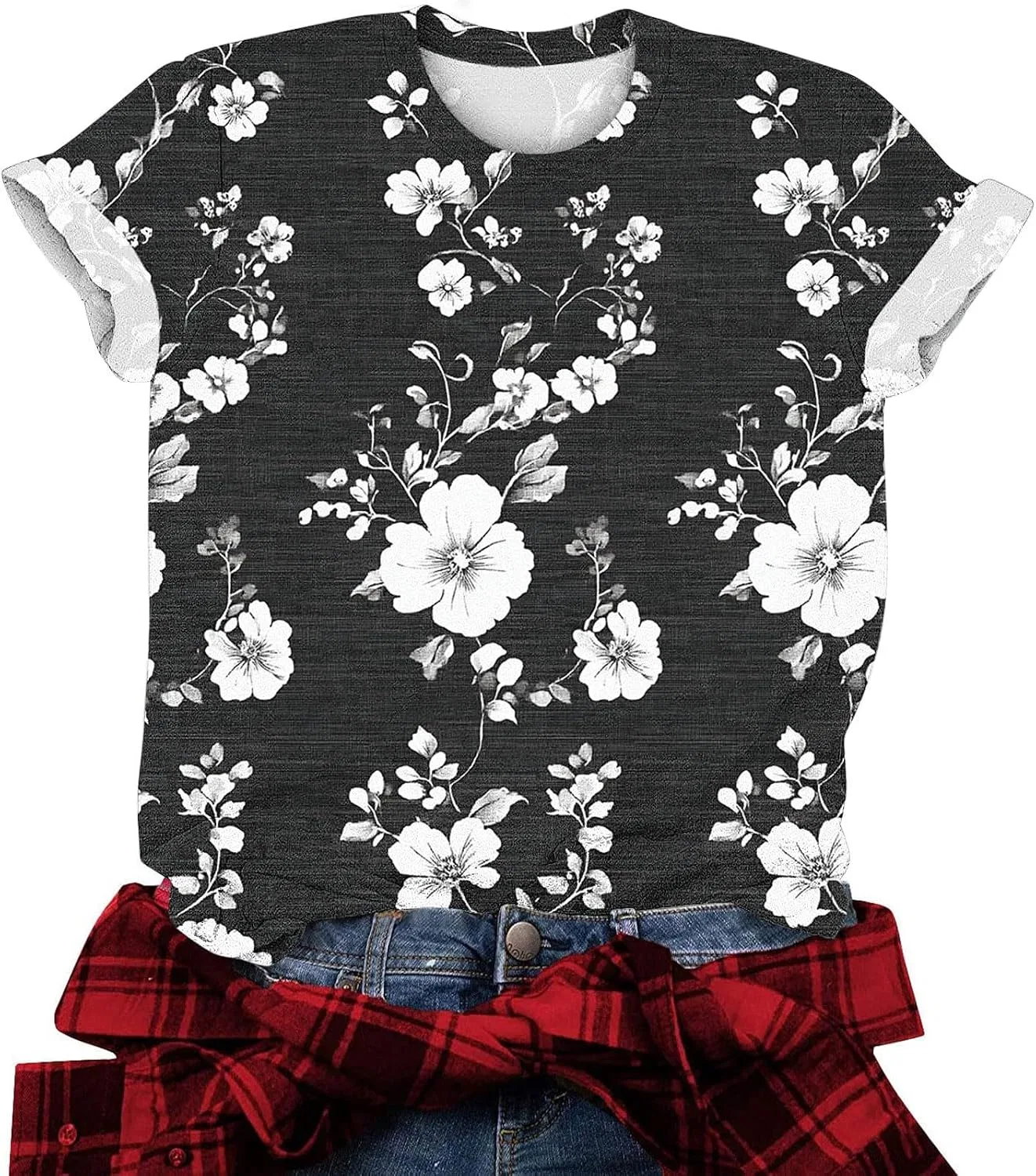Женская футболка с цветочным принтом Short Sleeve Tops, Retro 1#multicolor — фото 4