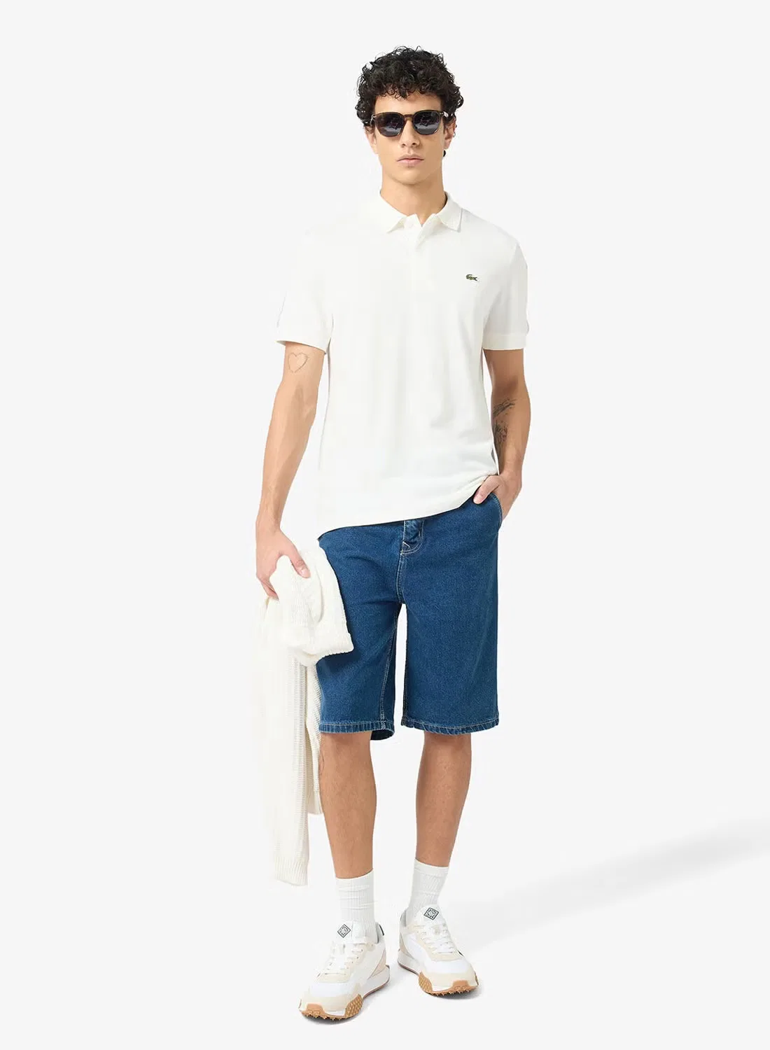 Поло с полосатым поясом Regular fit Lacoste, белый — фото 4