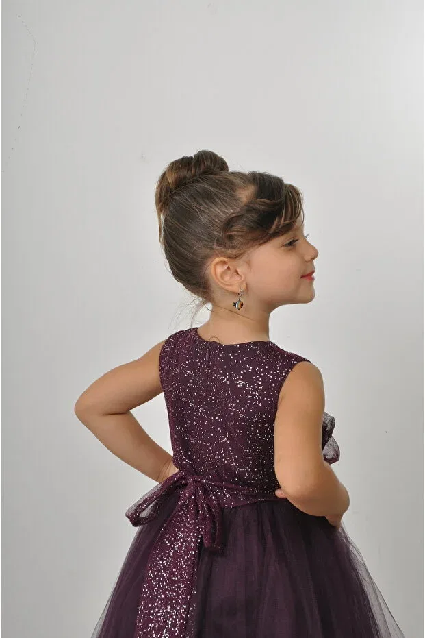 Детское платье для девочек с длинным рукавом без рукавов Modest Filizdens Kids, Plum — фото 4