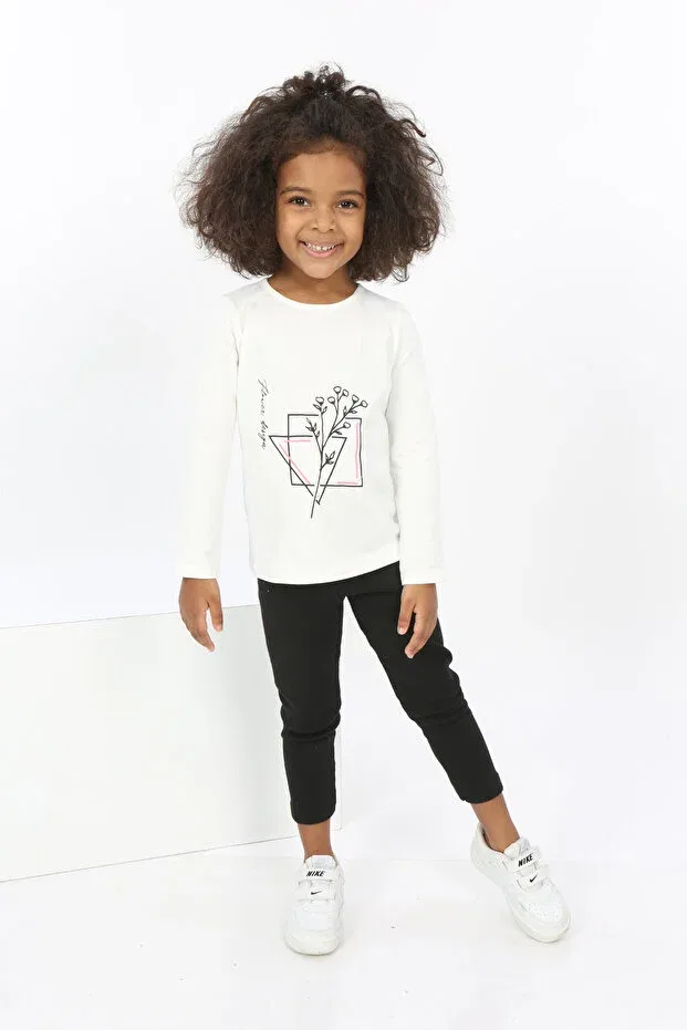 Детская футболка для девочек с принтом Floral Text Embroidered Toontoy, Ecru