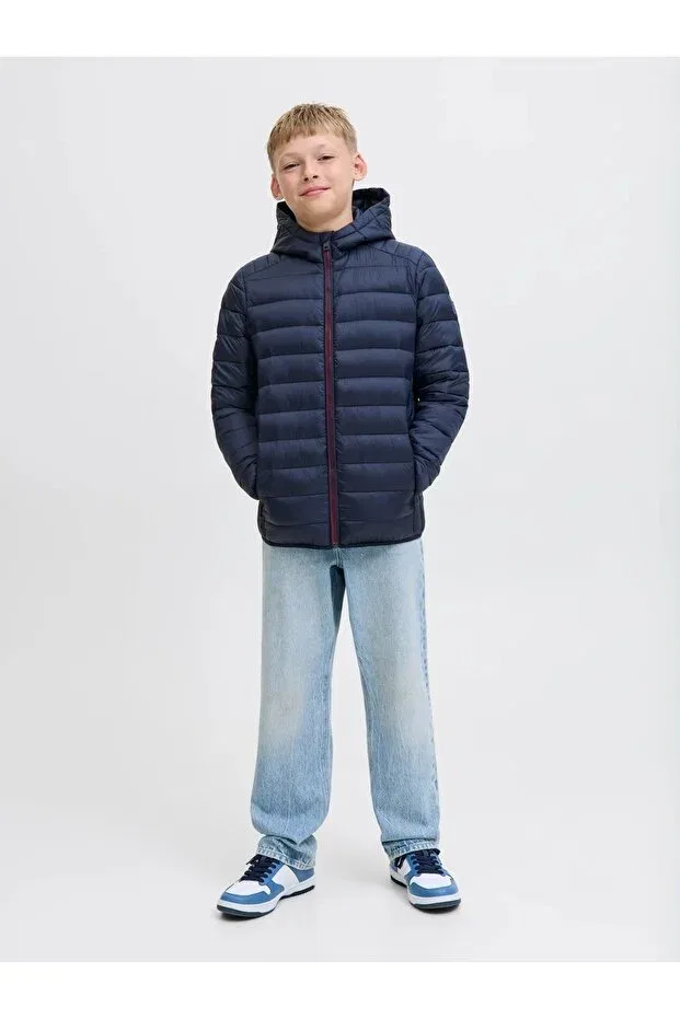 Детское пуховое пальто для девочек с капюшоном Jack & Jones, Navy Blue — фото 3