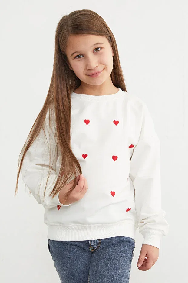 Детские свитшот для девочек с принтом Heart Fulla Moda, Ecru