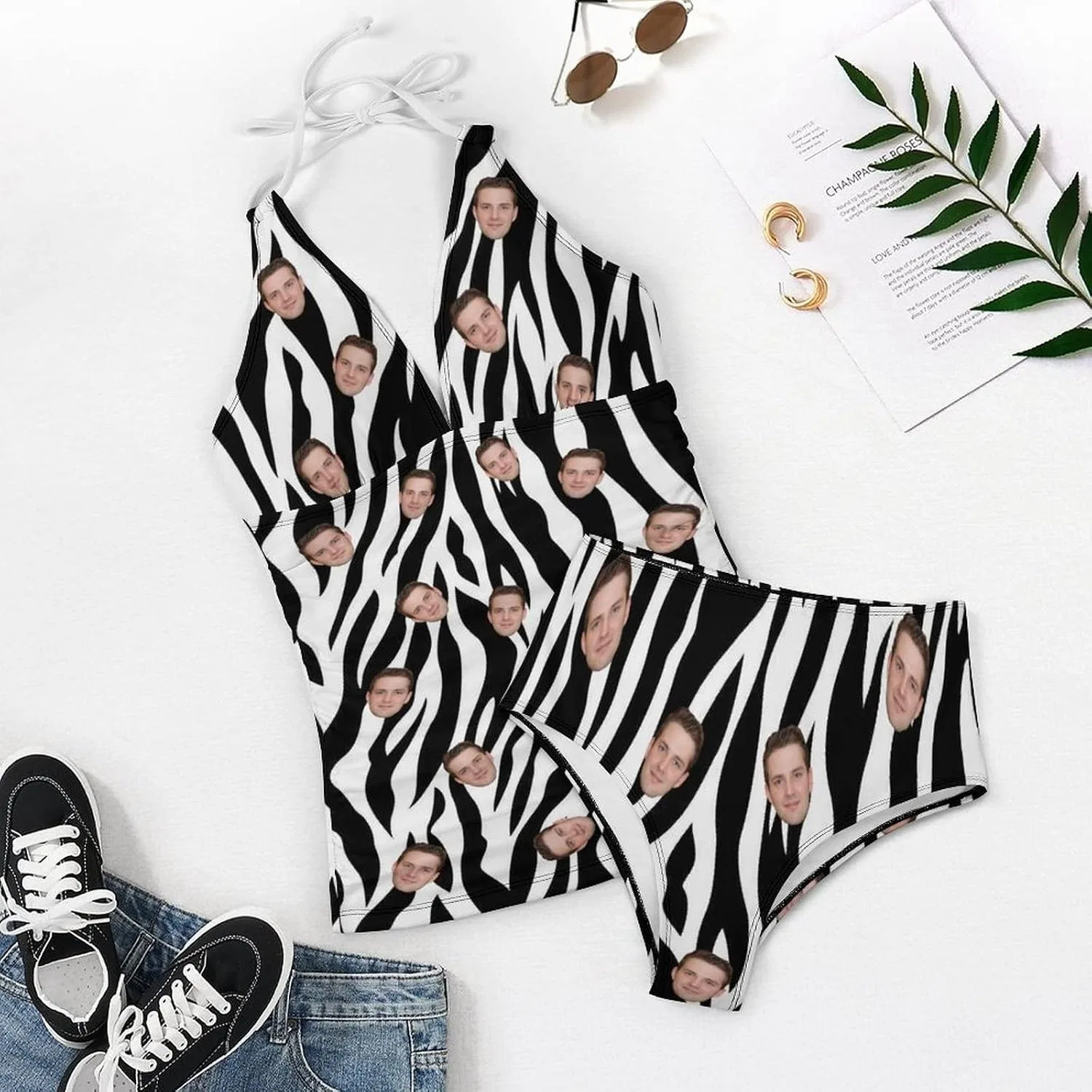 Женский танкини с V-образным вырезом Two Piece Swimsuit, Zebra Stripes — фото 3