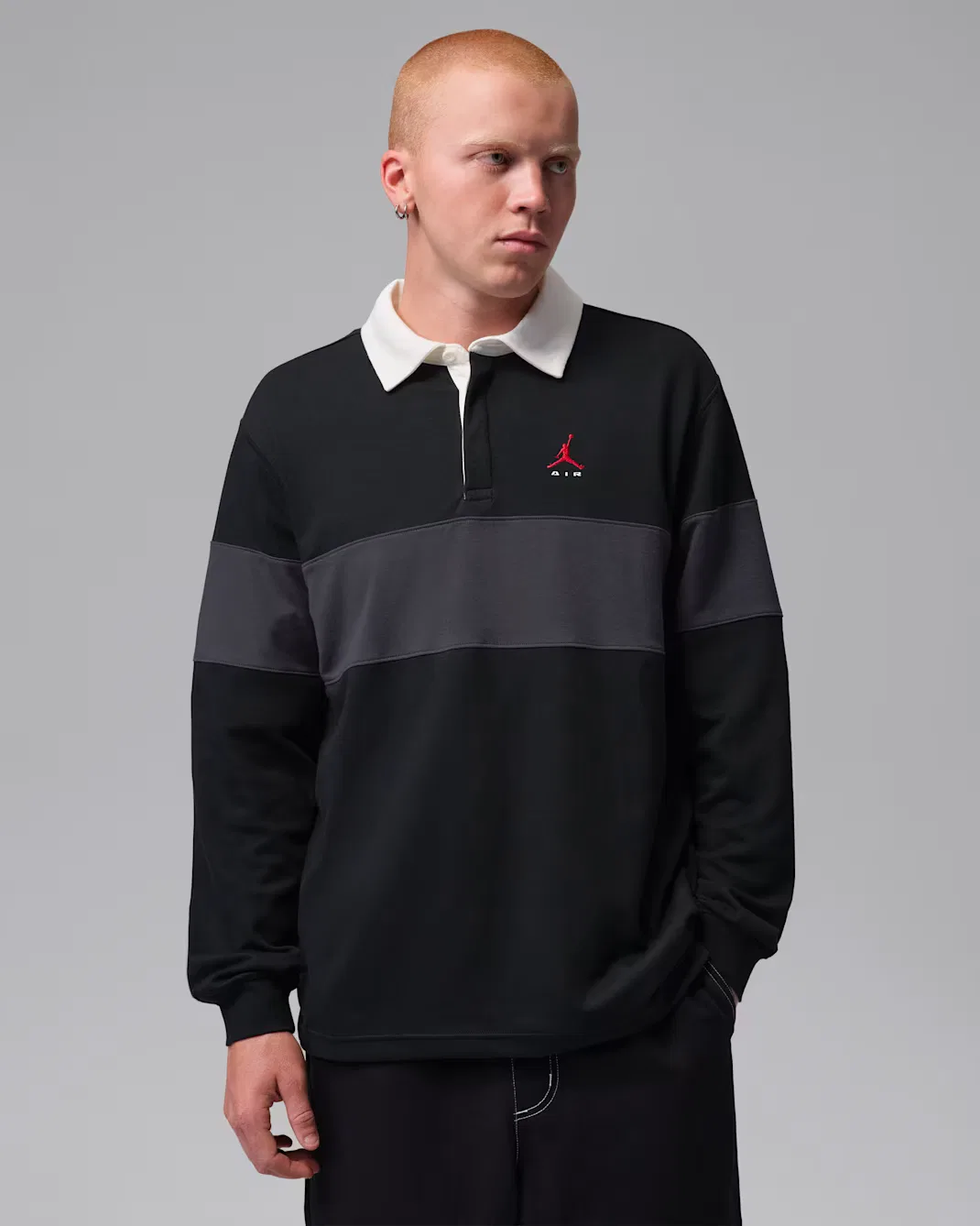 Мужская рубашка-поло с длинными рукавами Jordan Brooklyn, Black/Dark Smoke Grey/Sail/University Red