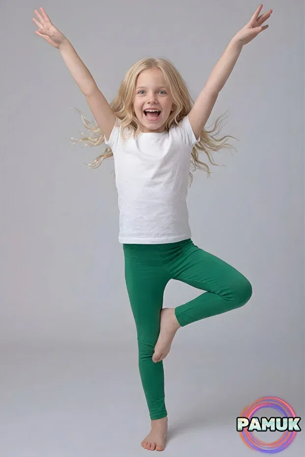 Детские леггинсы для девочек хлопковые Green kids' leggings - soft, flexible, comfortable cotton anti-sweat girls' leggings United Fabrics, Green — фото 2