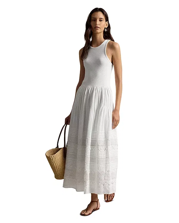 Женское платье без рукавов Lace Trim Tank Dress Ralph Lauren, белый