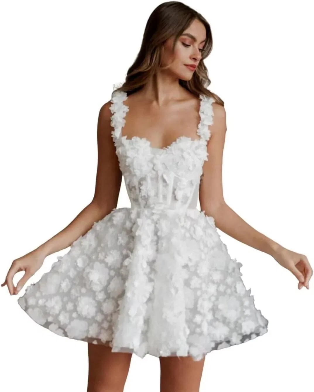 Женское короткое свадебное платье с кружевом, White