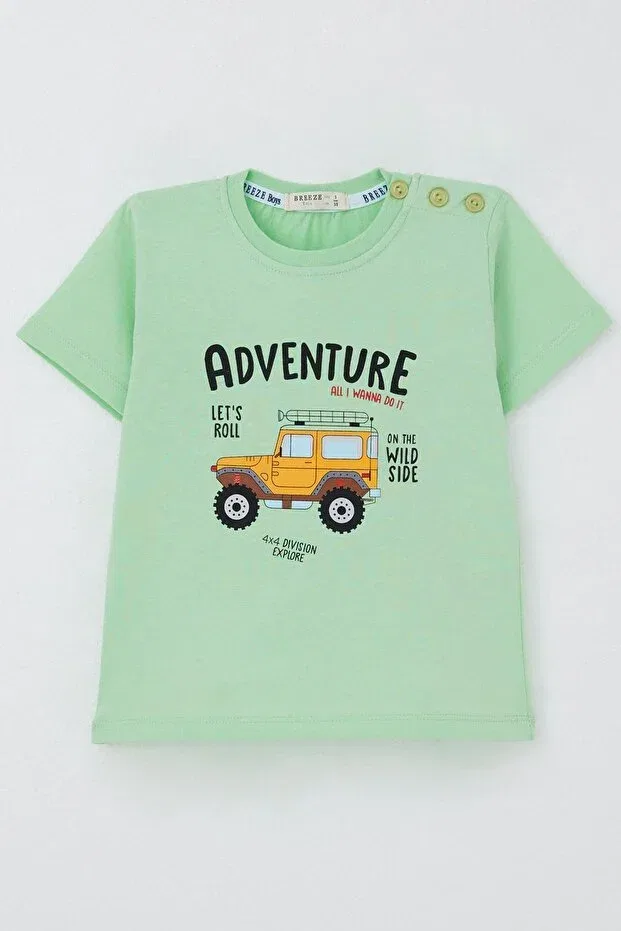 Детская футболка для мальчиков с принтом Adventure Themed 4x4 Car Breeze, Water Green — фото 2