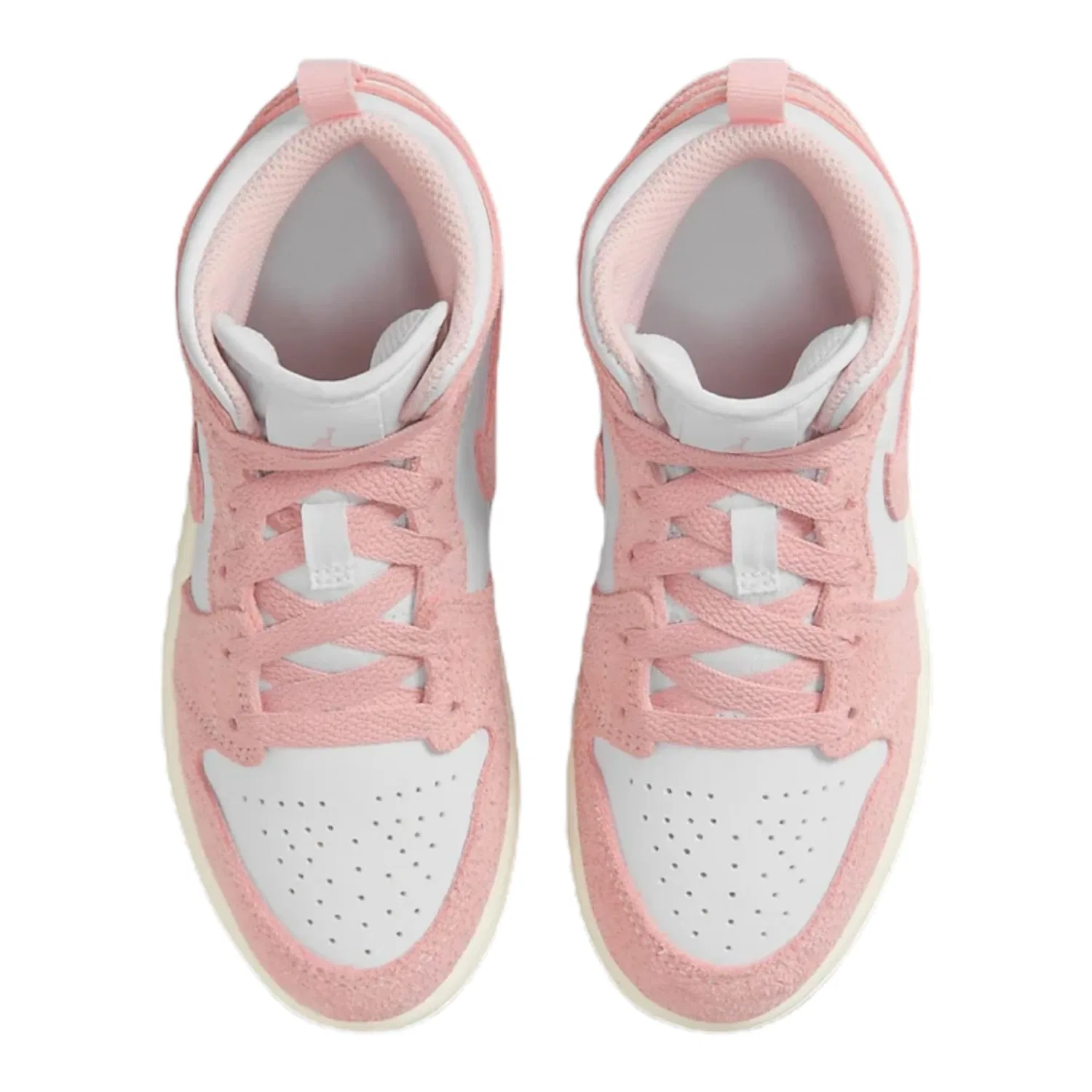 Детские кроссовки для мальчиков с высоким берцем Air Jordan 1 NIKE, Pure White Pink Legend Pink Suede — фото 4