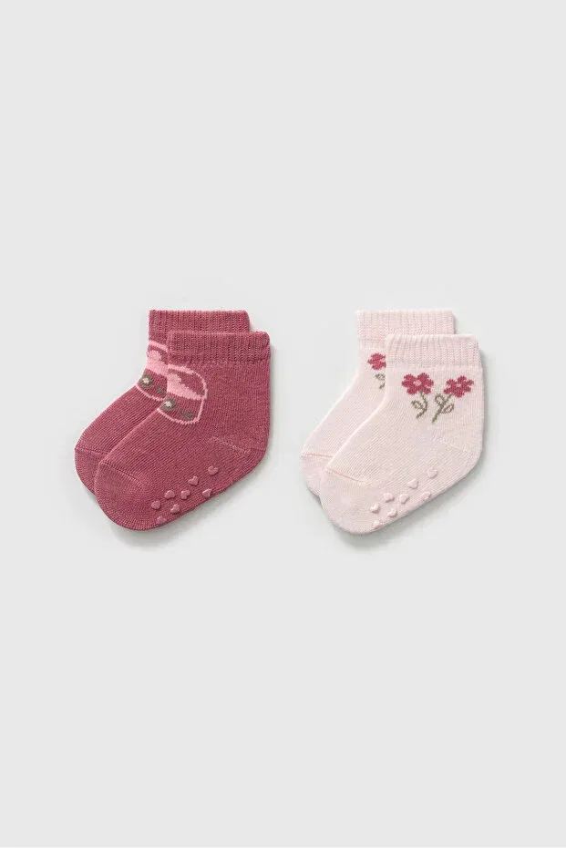 Детские носки для девочек с принтом 2 пары Moi Noi, Light Pink & Plum