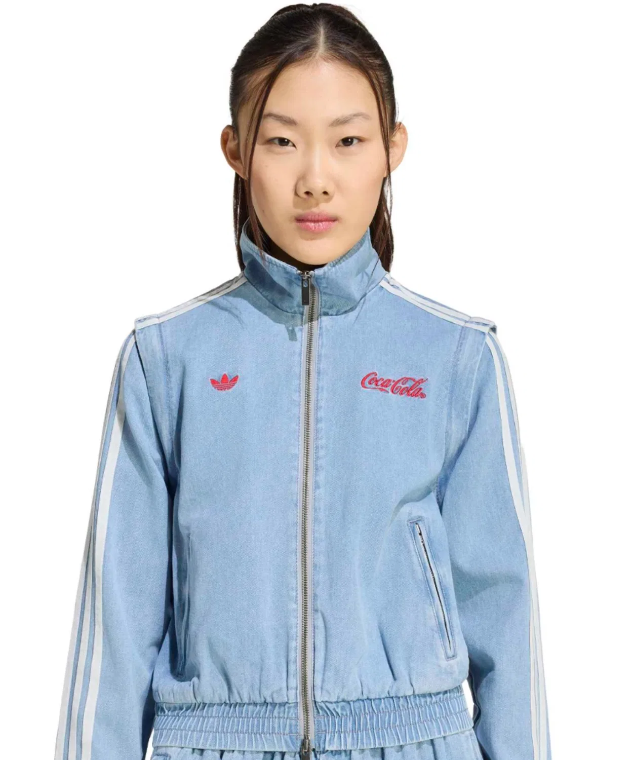 Женская джинсовая куртка с принтом Firebird Reg Denim Track Top, Adidas, Light Indigo Blue