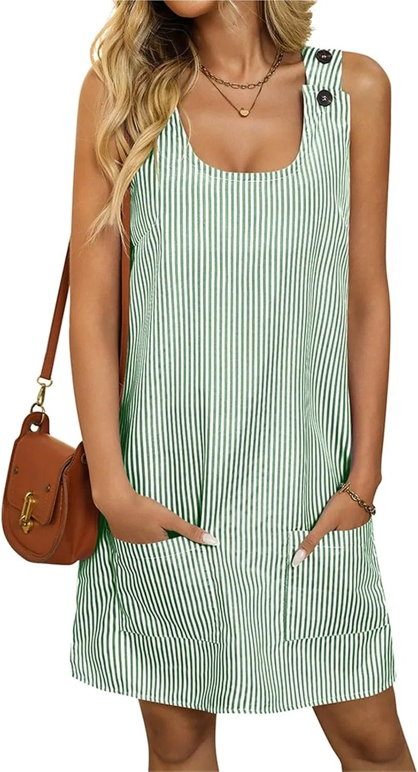 Женское короткое платье с карманами sleeveless Generic, Green