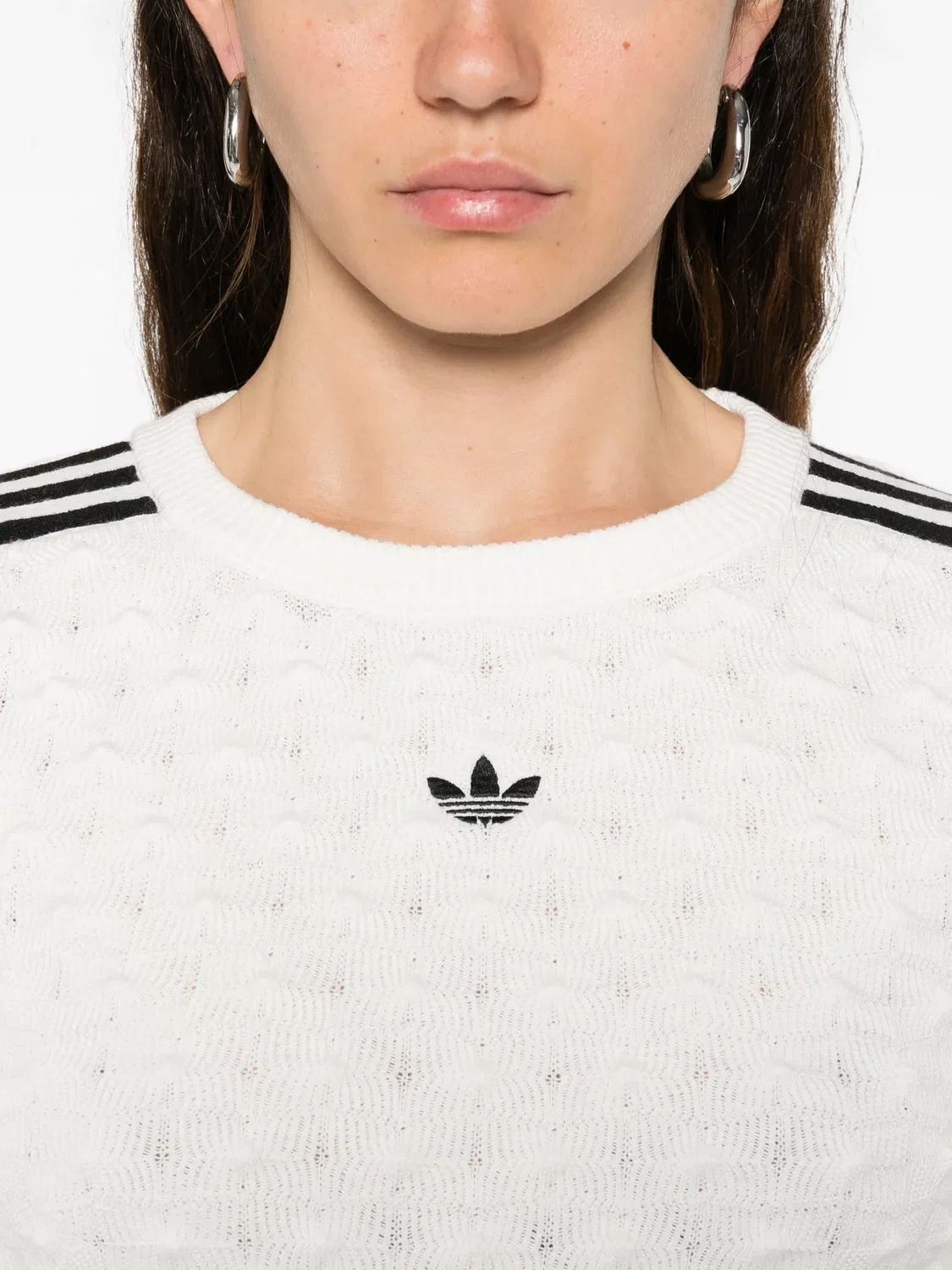 Свитер с логотипом и тремя полосами Adidas, белый — фото 2