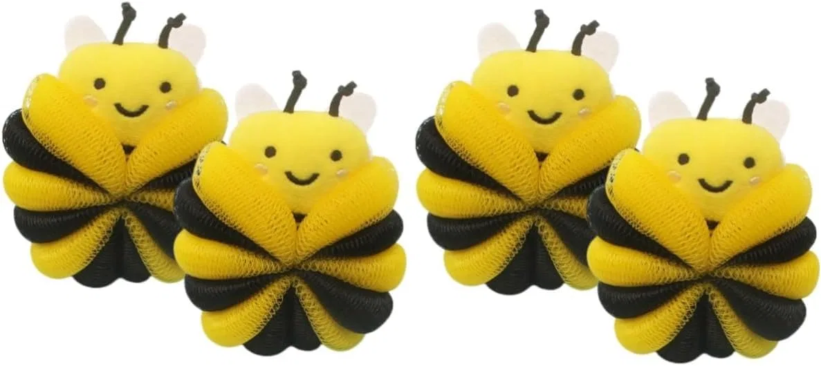 Мочалка для ванны, 4 шт, полиэтилен, LALADEFIEE, 11x11x12 см, Yellow