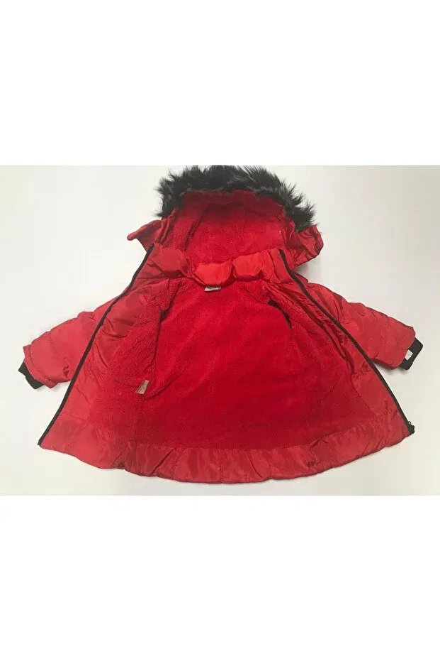 Детское пальто для девочек с капюшоном Winter zipper hooded double pockets welsoft lining water and wind resistant baby girl children's coat Baby Slon Kids Clup, Red — фото 3