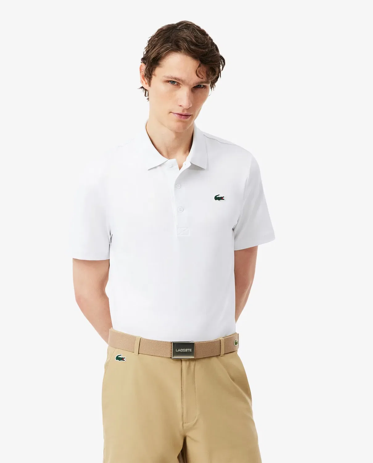 Мужское поло Lacoste с коротким рукавом, из эластичного трикотажа, Blanco