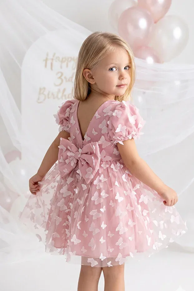 Детское платье для девочек с принтом 3D Butterfly Tulle Princess Dress Alyra, Powder
