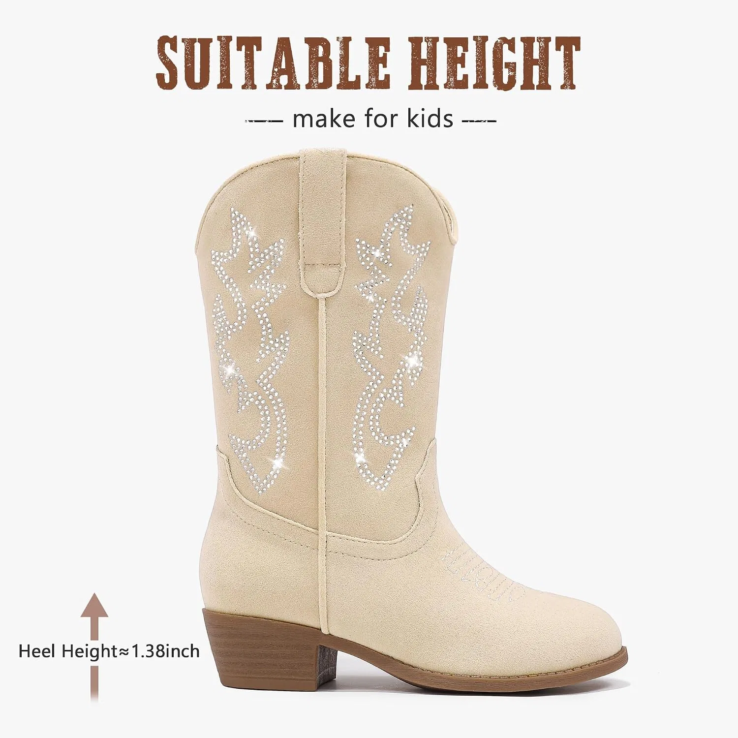 Детские сапоги для девочек с принтом Cowboy Boots LAURMOSA, Beige Suede — фото 4