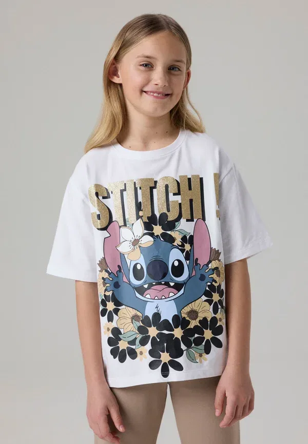 Футболка с принтом Animals Nkfjyna stitch ss nreg top box noos wdi Name It, Bright White, белый — фото 2