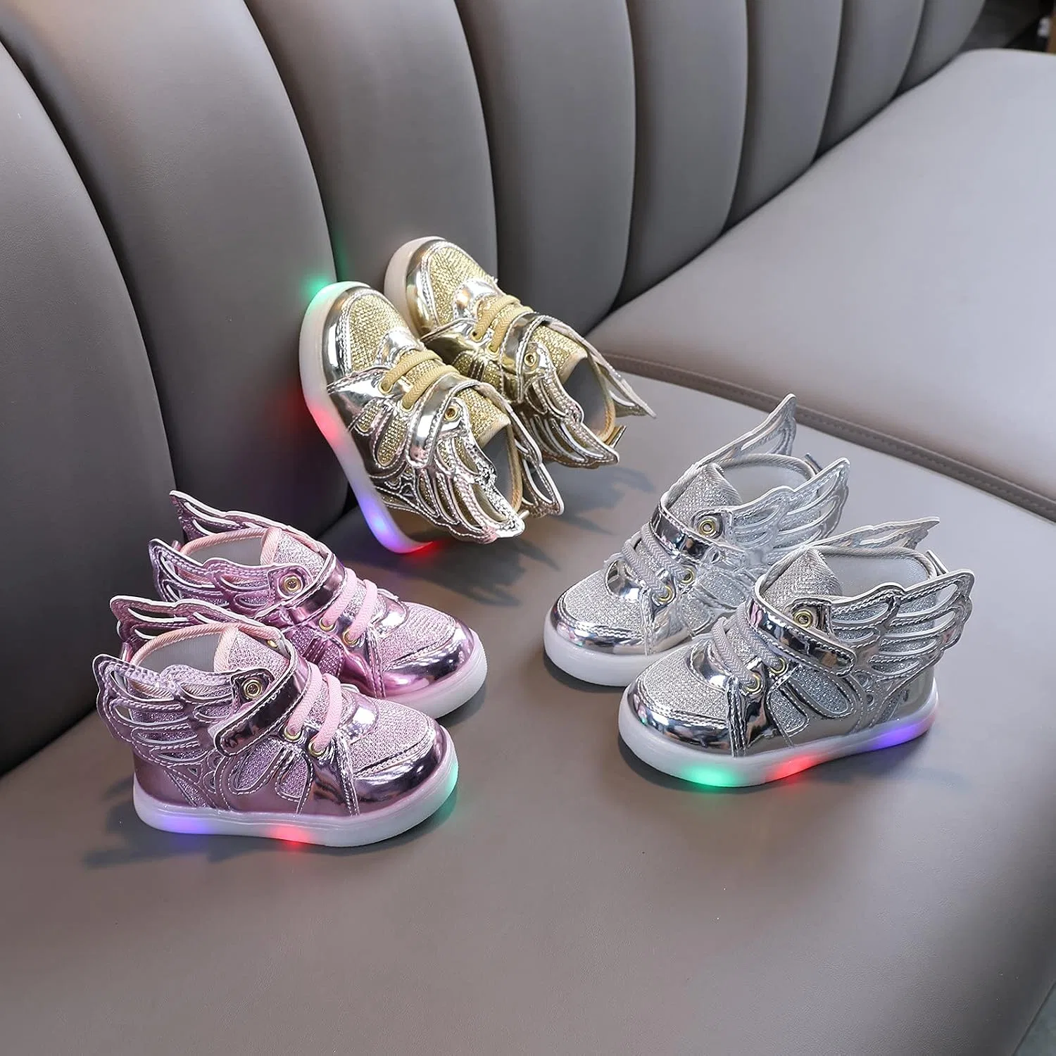 Детские светящиеся кроссовки для девочек с LED-подсветкой, Pink — фото 4