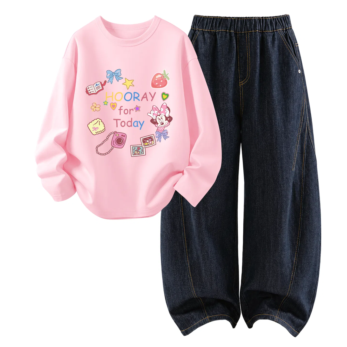 Детский комплект спортивной одежды с принтом для девочек Disney, Light Pink/Denim Black Blue