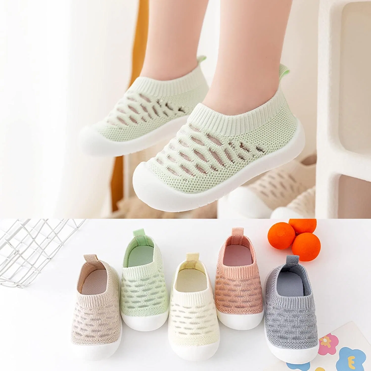 Детские кеды для мальчиков с перфорацией Slip On Socks Shoes, Green — фото 2