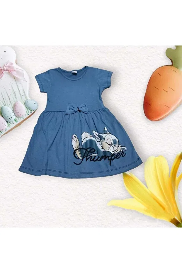 Детское платье для девочек с принтом Rabbit Printed Combed Cotton Sleepy Dress Neocotton, Indigo