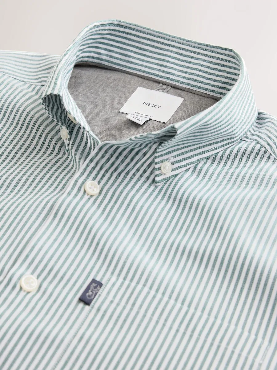 Рубашка Next Regular fit Button Up Shirt 'Easy Iron' изумрудного и белого цвета — фото 3