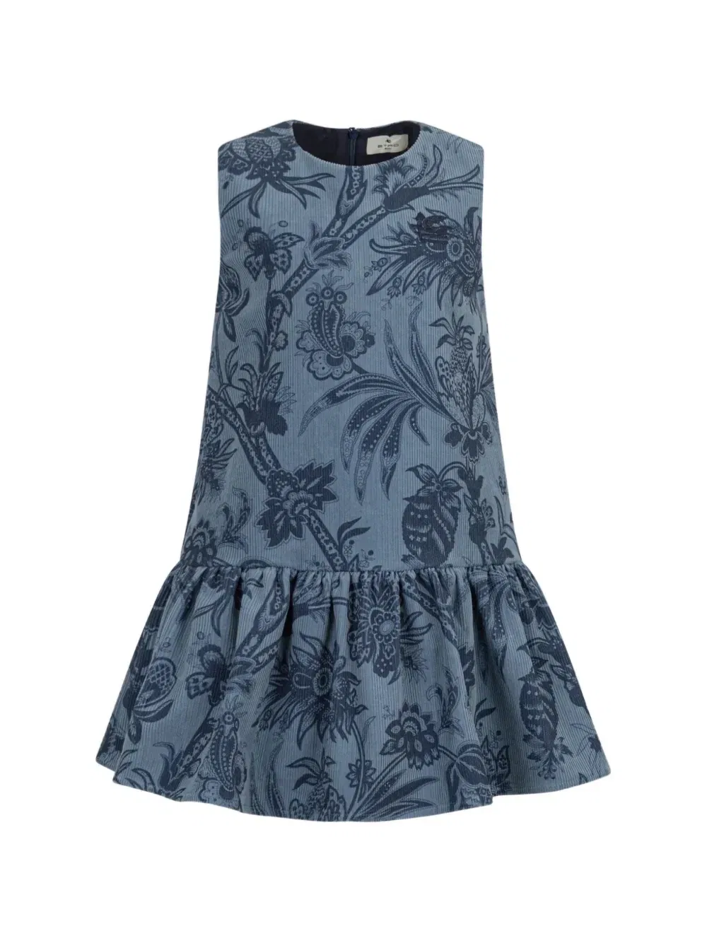 Бархатное платье с листовым принтом Etro Kids, синий
