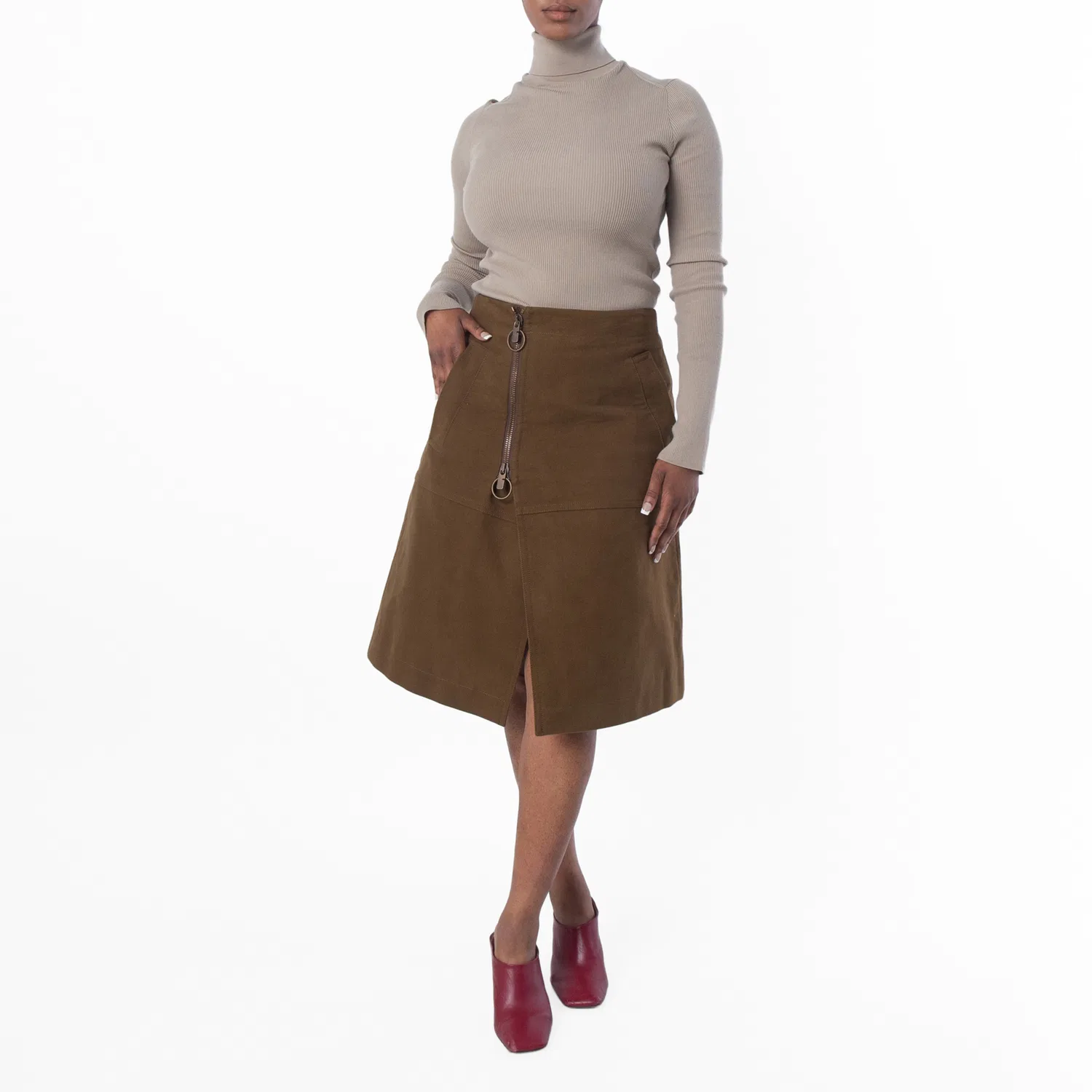 Юбка-трапеция с высокой посадкой хлопковая миди A Line High Waist Cotton Midi Skirt Burberry, Bramble — фото 3