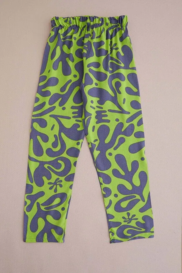 Детские брюки для девочек с принтом Fulla Moda, Neon Green — фото 3