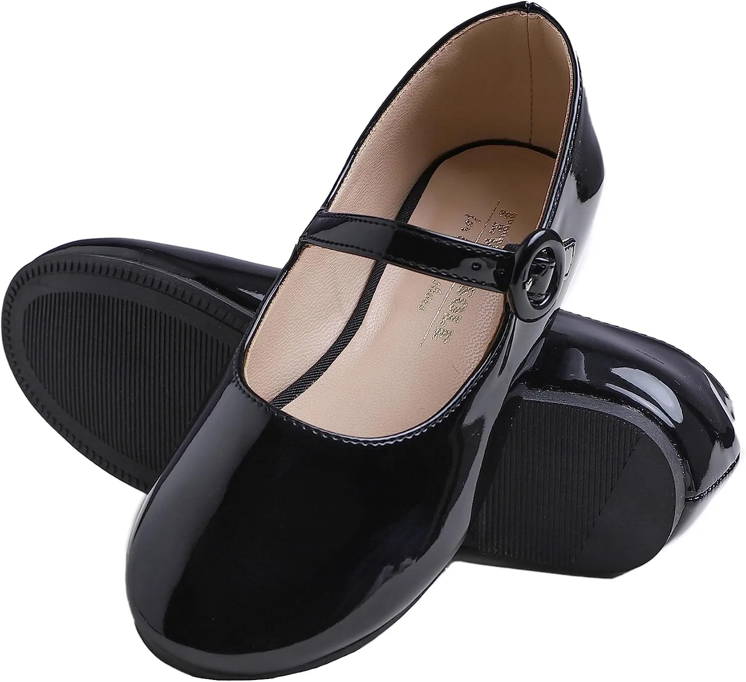 Детские туфли для девочек с пряжкой FEVERSOLE, Vegan Leather Buckle Patent Black — фото 2