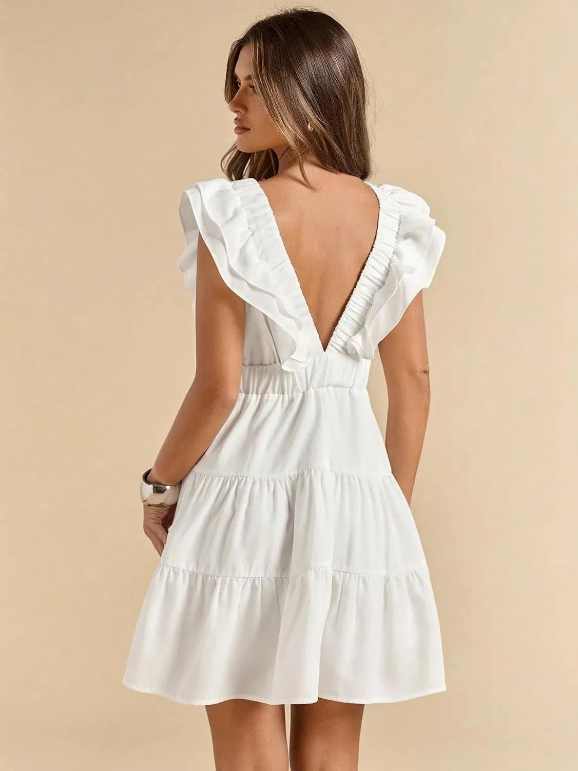 Женское мини-платье A-силуэта с открытой спиной, White — фото 2