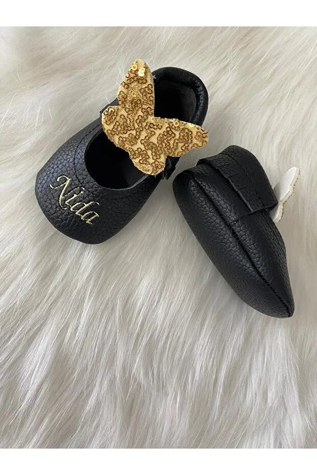Детские мокасины для новорожденных с графическим принтом Baby moccasin named Betülün Diktikleri, Black — фото 2