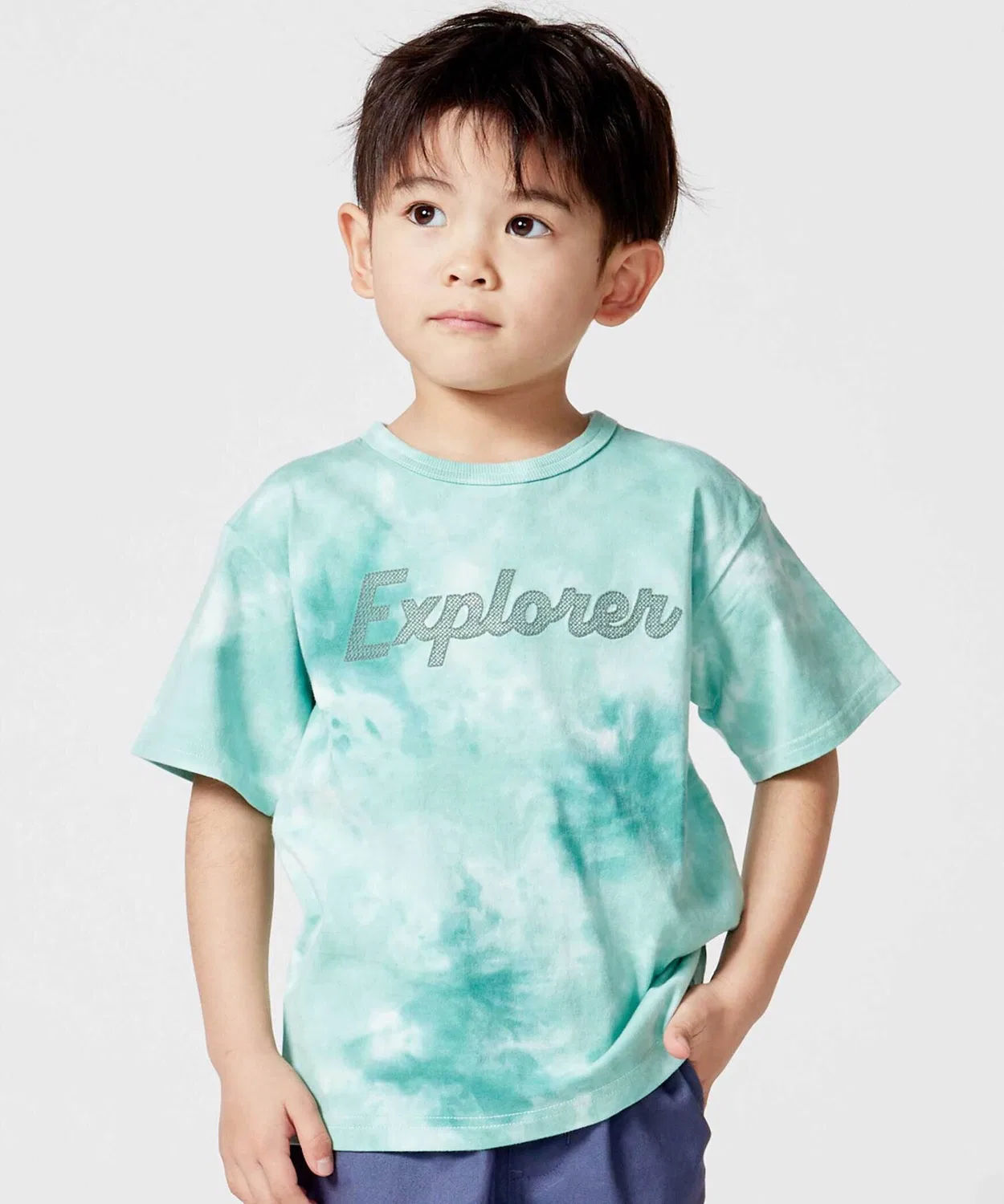 Детская футболка с тай-дай принтом и меш-логотипом Explorer BeBe, Green