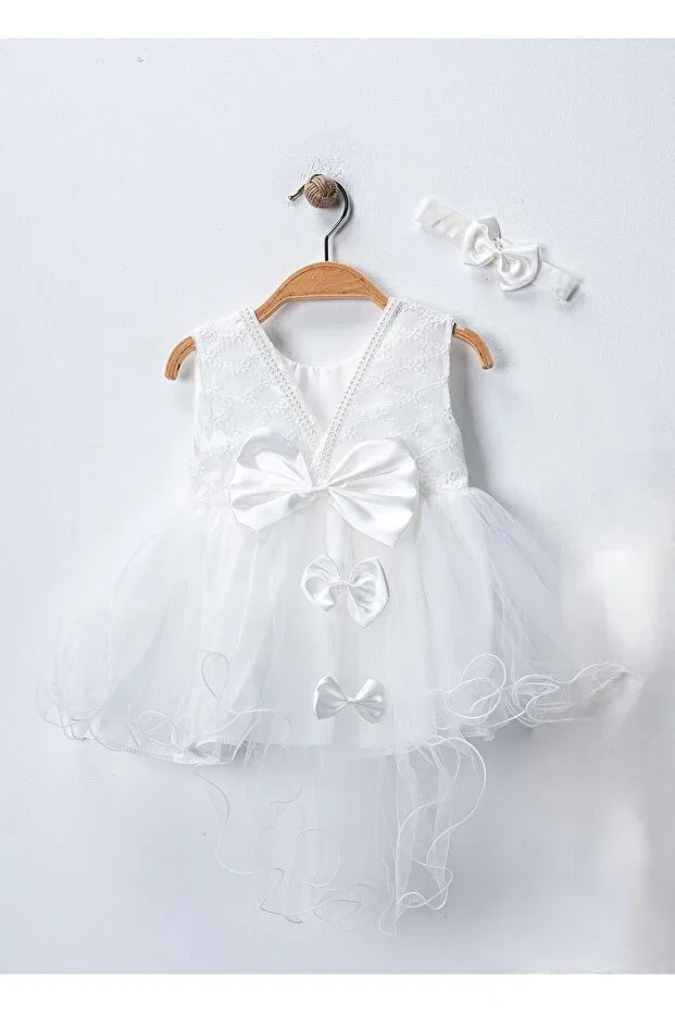 Детское платье для девочек кружевное Petite Ponpon Baby, Ecru