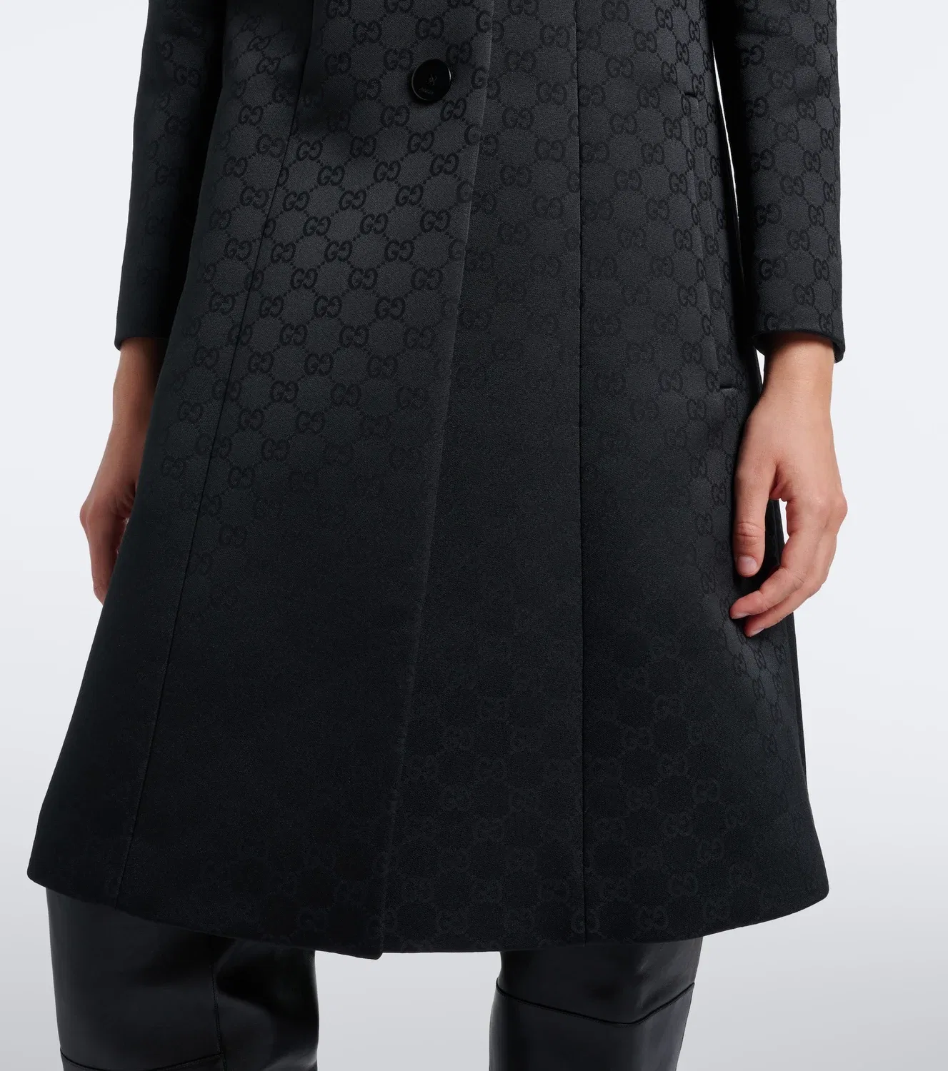 Пальто из жаккардовой ткани GG Gucci, черный — фото 4