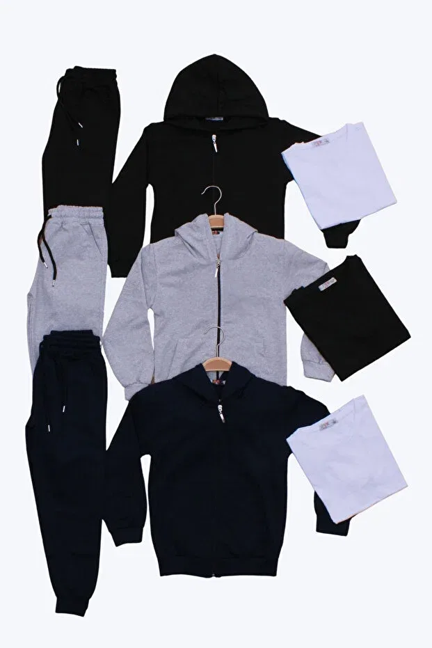 Детский комплект спортивных костюмов с капюшоном и молнией Ya Ko Kids, Black-Grey-Navy Blue