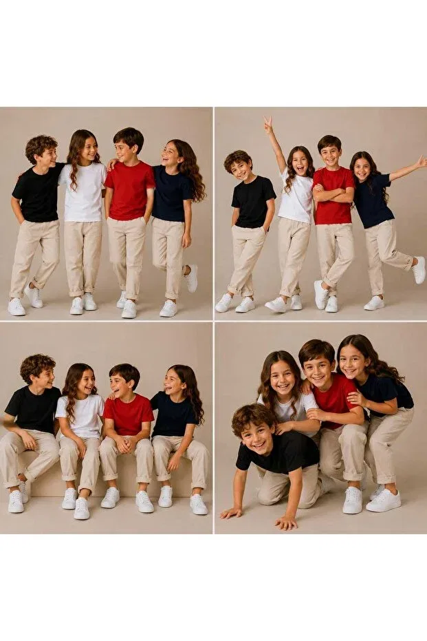 Детский комплект футболок для девочек Basics Bebeğime Çorap, Red-Black-White-Navy Blue — фото 3