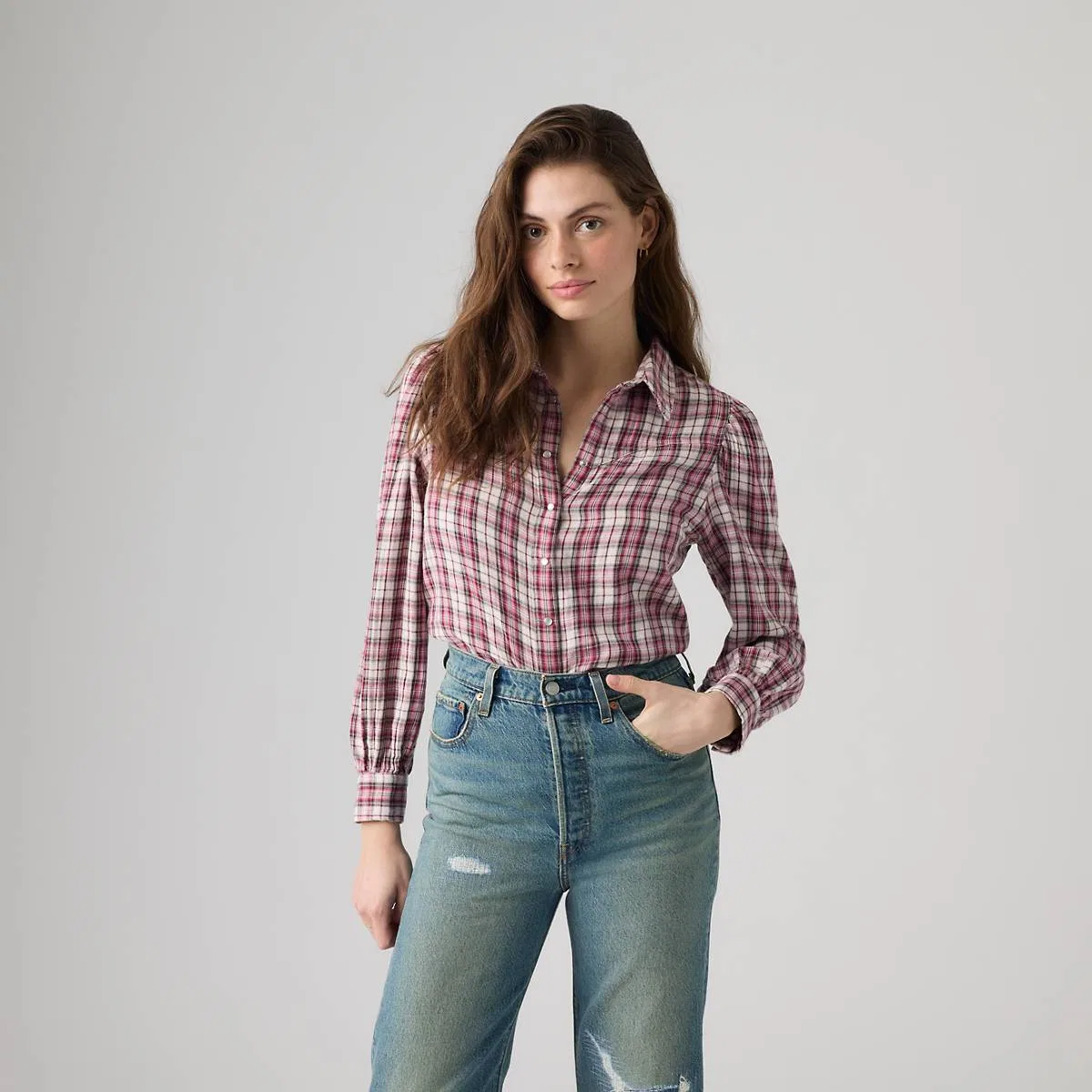 Рубашка в западном стиле Джуна на пуговицах Levi's, Poppi Plaid Tameless Rose - Pink