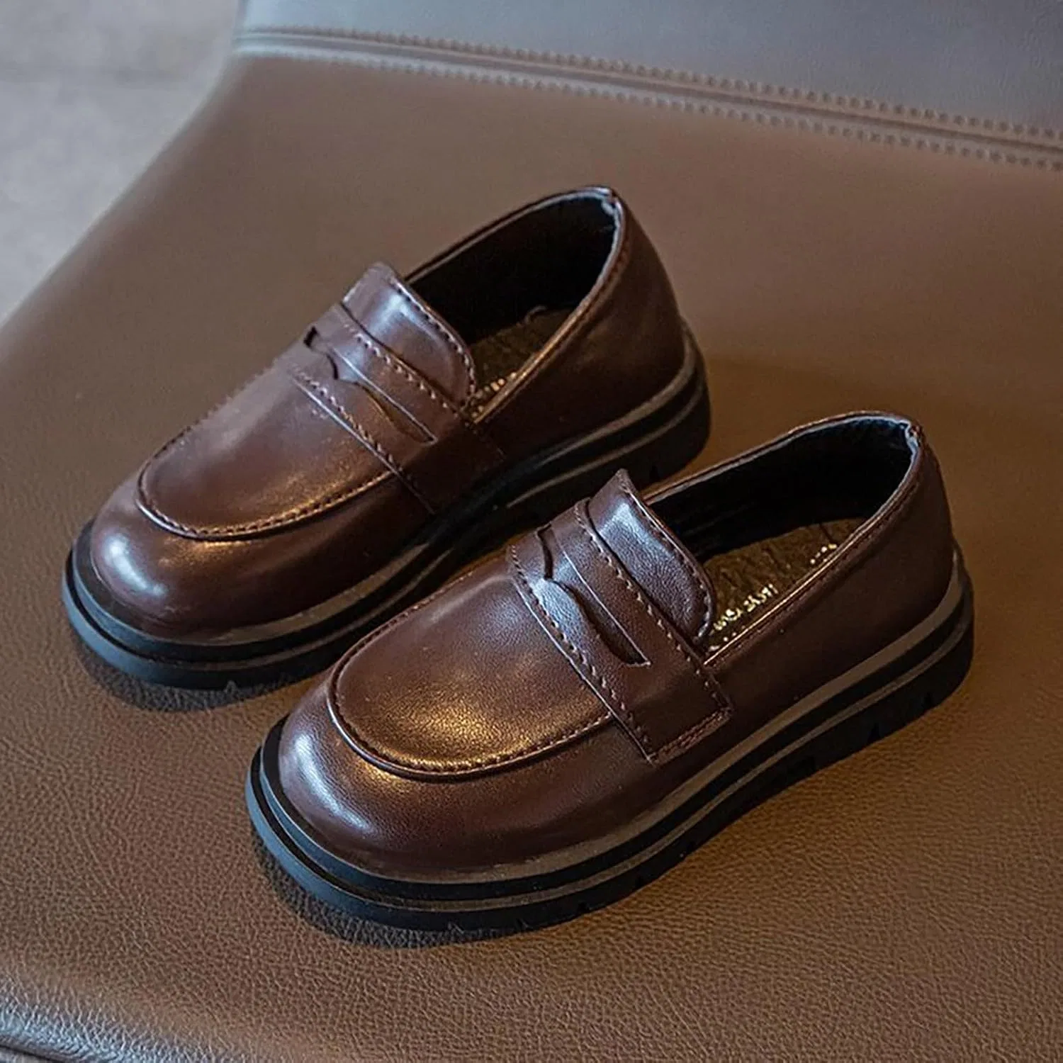 Детские туфли-лоферы для девочек с принтом Penny Loafers, Brown — фото 2