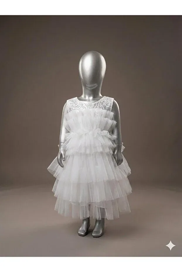 Детское платье для девочек с многослойным тюлем Princess Model Jannock, White — фото 4