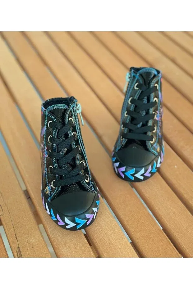 Детские повседневные туфли для девочек на шнуровке Surpie Shoes, Black — фото 2