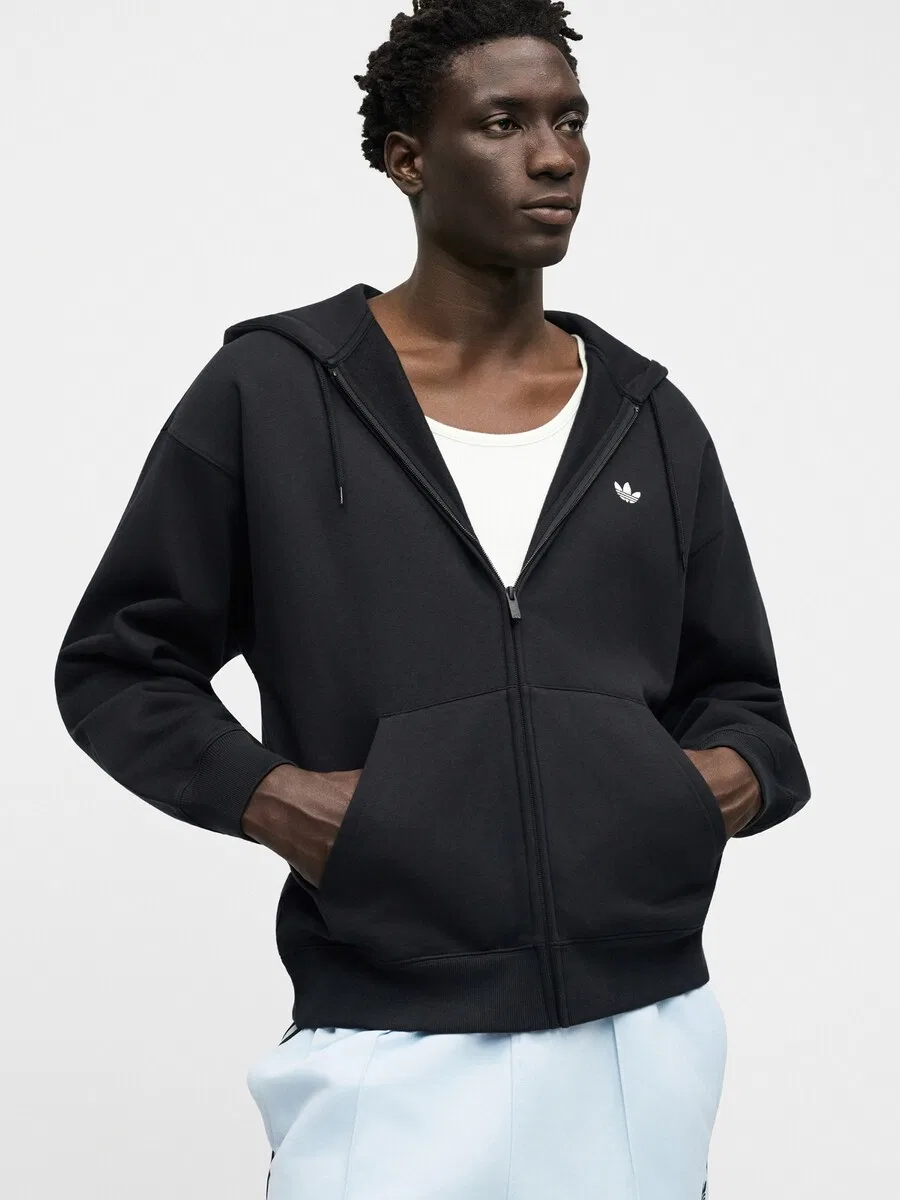 Худи на молнии ADIDAS ORIGINALS 'Trefoil Essentials' черного цвета — фото 4