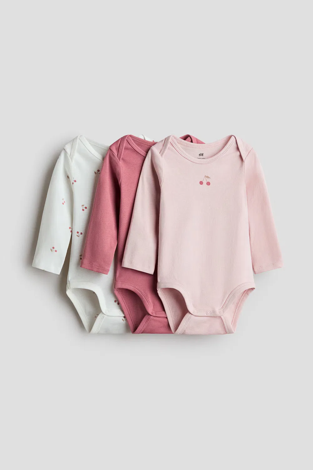 Комплект из 3 хлопковых боди с перекрестной застежкой H&M, Rosa/Kirschen